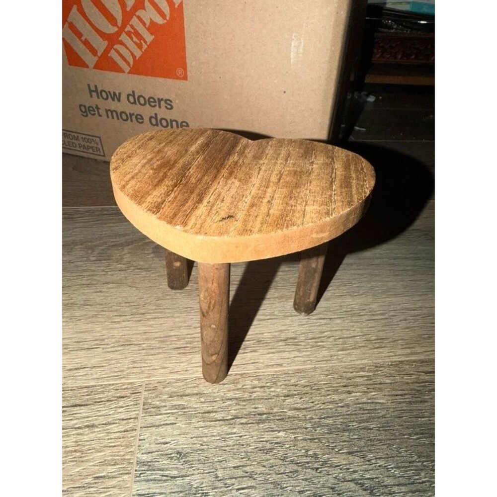 Small Heart-Shaped Wooden Stool / Plant Stand